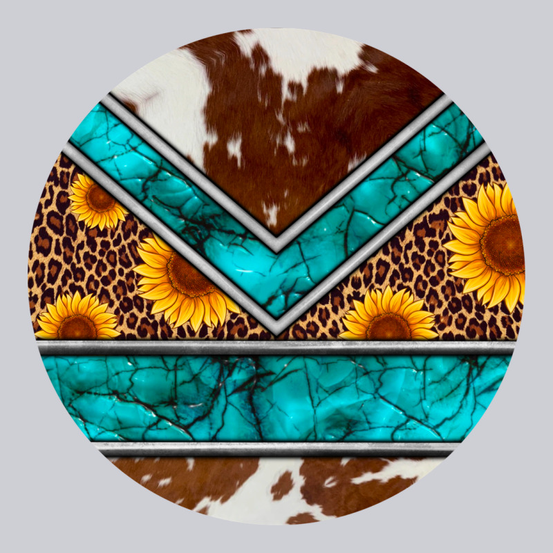 Turquoise Cowhide Leopard Sunflowers Round Heavyweight Sweatshirt by Artiststas | Teevron