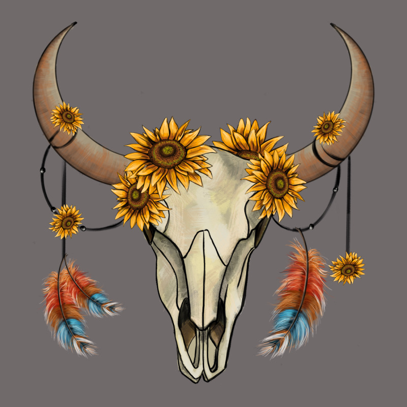Bull Skull Sunflowers And Feathers Urban Heavy Tee by AdoDesignShop | Teevron