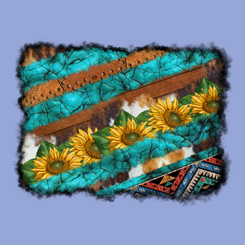 Western Aztec Sunflowers Turquoise Cowhide Background Classic Tee by BarkalooDesign | Teevron