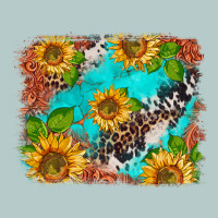 Western Sunflowers Turquoise Cowhide  Tooled Leather Heavy Core Tee | Teevron