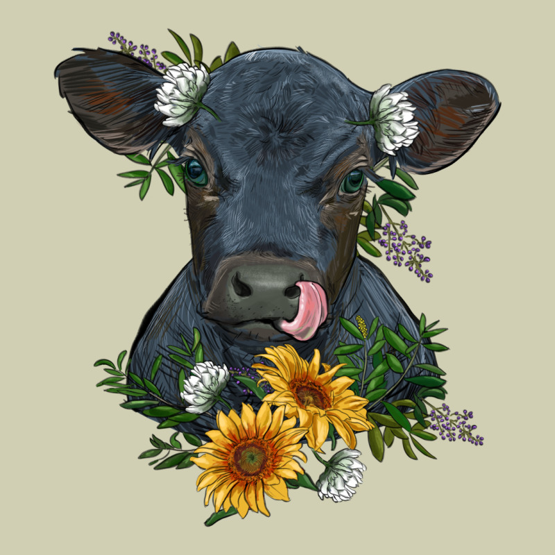 Baby Cow Black Angus Calf With Flowers Heavy Core Tee by RanaPortraitStore | Teevron