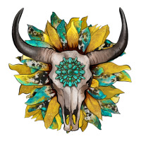 boho bullskull with sunflower and gemstone | Teevron