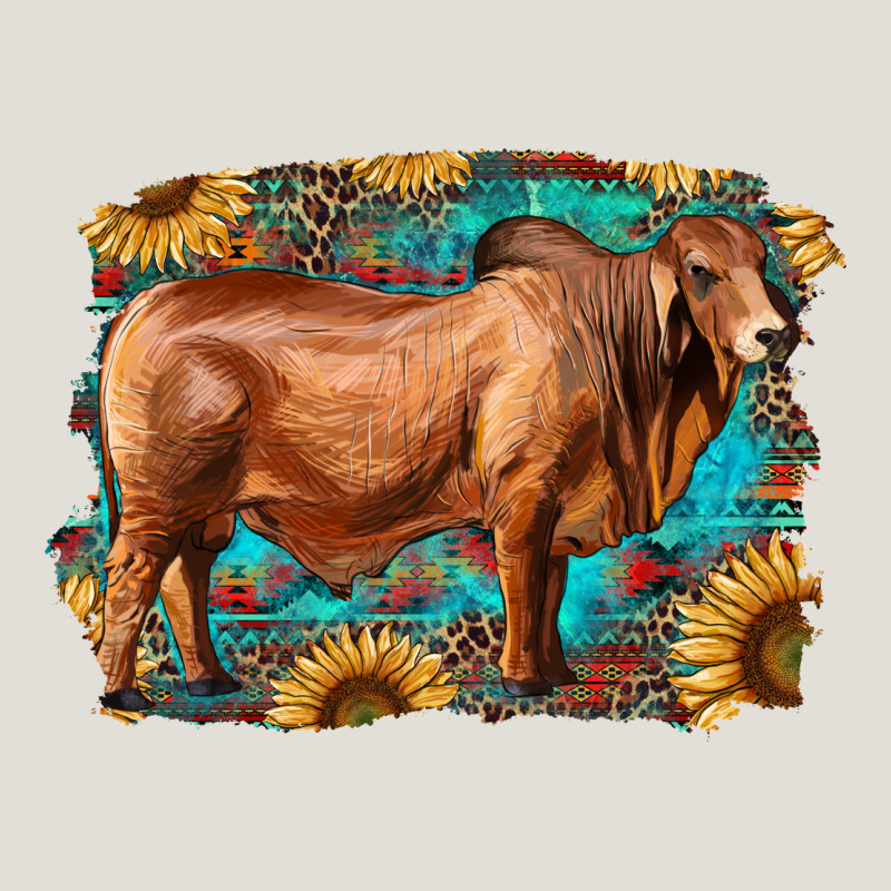 Brahman Bull With Aztec Sunflower And Leopard Background Heavy Core Tee by RanaPortraitStore | Teevron