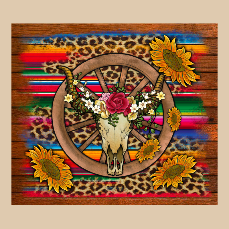 Serape Sunflowers Bull Skull Background Heavyweight Sweatshirt by Artiststas | Teevron