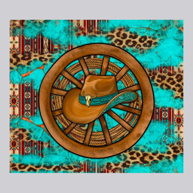 Cowboy Hat Turquoise Aztec Background Old Wheel Heavyweight Sweatshirt by Artiststas | Teevron