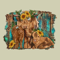 Highland Cow Family Cattle And Calf With Sunflower And Turquoise Backg Heavy Core Tee | Teevron