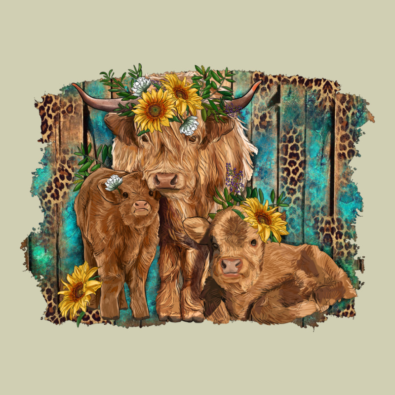 Highland Cow Family Cattle And Calf With Sunflower And Turquoise Backg Heavy Core Tee by RanaPortraitStore | Teevron