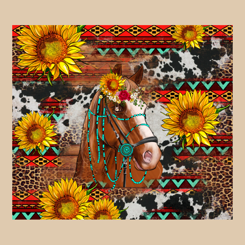 Western Horse With Sunflowers And Aztec Leopard Cowhide Heavyweight Sweatshirt by Artiststas | Teevron