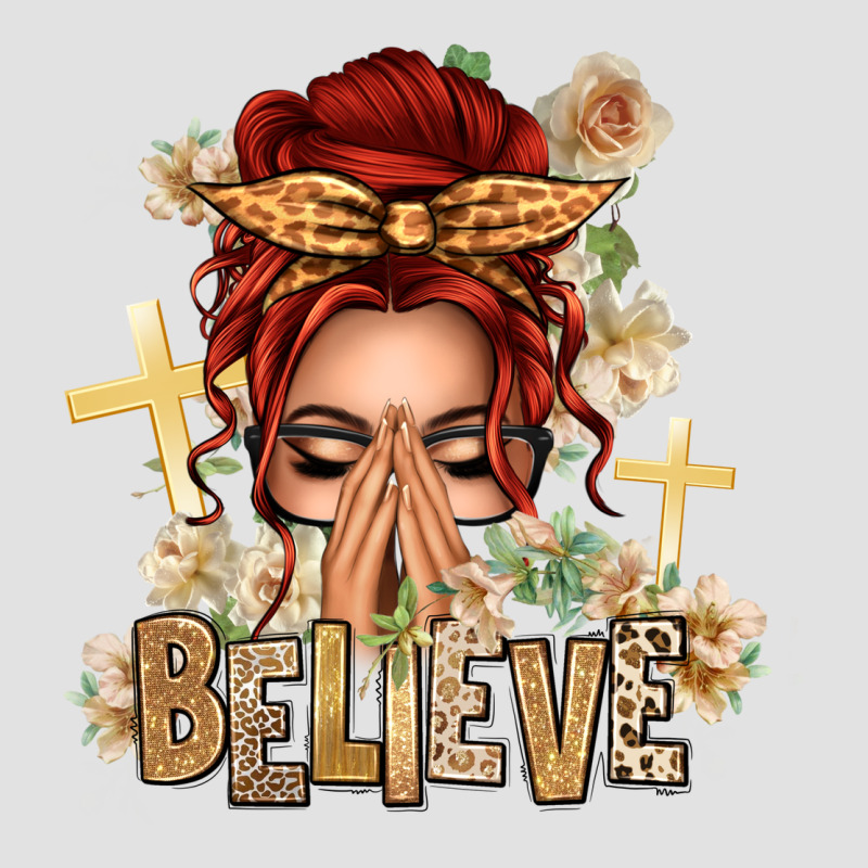 Red Hair Believe Praying Caucasian Messy Bun Premium Hoodie by texasbilliewilder | Teevron