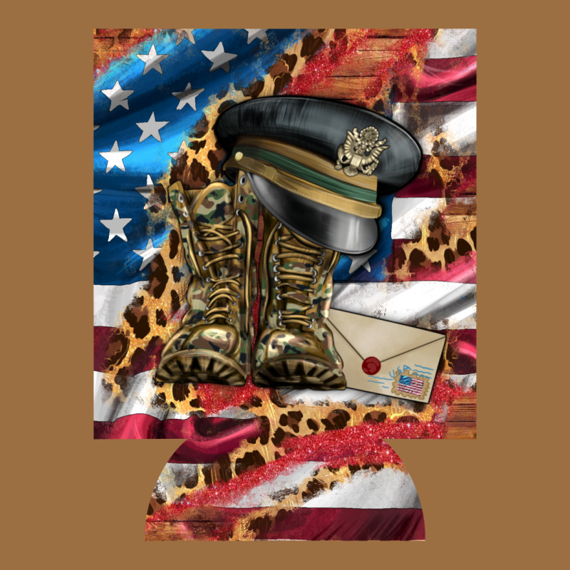 Usa Flag And Leopard With Boots 12 Oz Regular Can Cooler Vintage Tee by Artiststas | Teevron