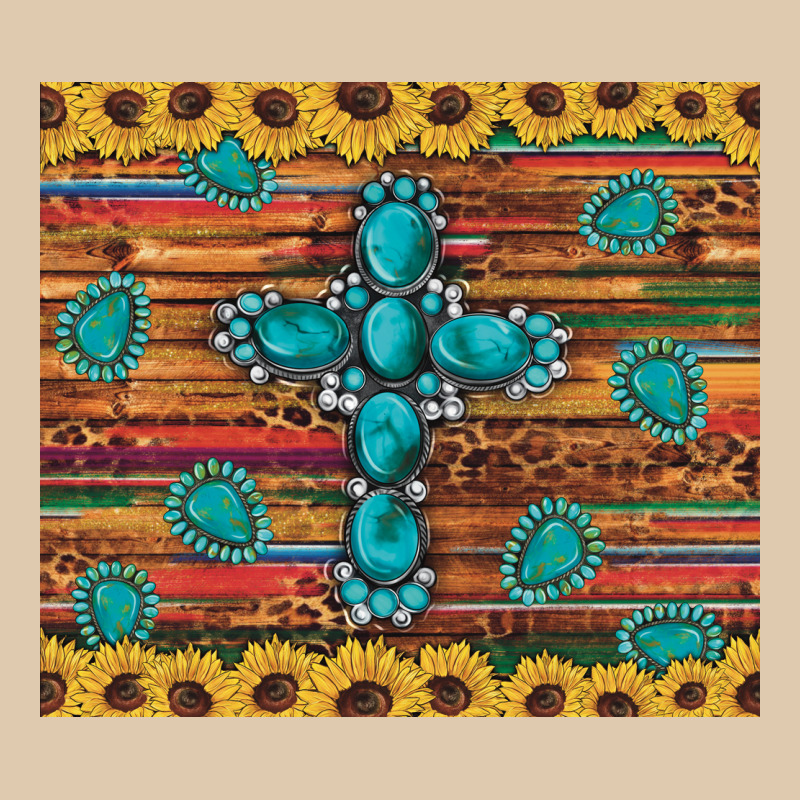 Western Gemstone Cross Sunflowers Leopard Serape Glitter Wooden Tumble Heavyweight Sweatshirt by Artiststas | Teevron