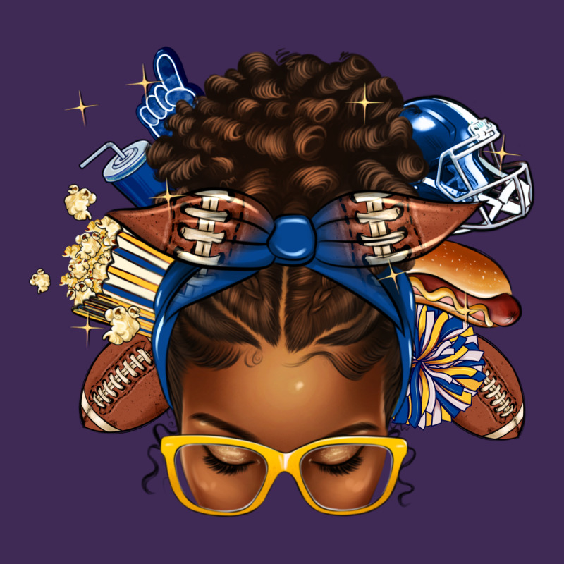 Blue And Gold American Football Afro Messy Bun Premium Hoodie by texasbilliewilder | Teevron