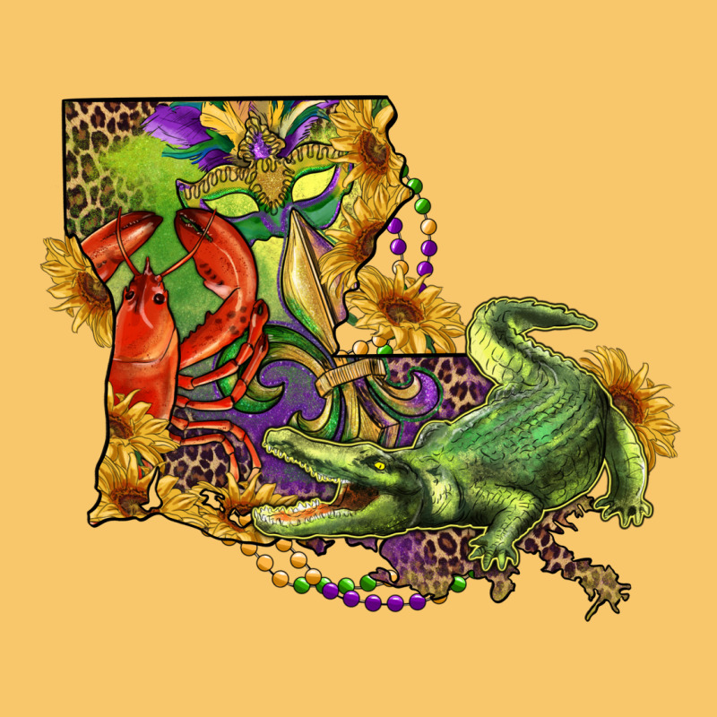 Louisiana Map With Mardi Gras Crocodile Vintage Hoodie by RanaPortraitStore | Teevron