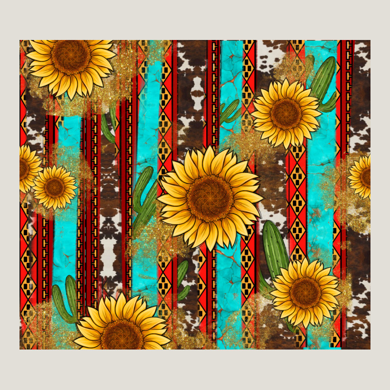 Western Sunflower Cactus Serape And Cowhide Heavy Core Tee by Artiststas | Teevron