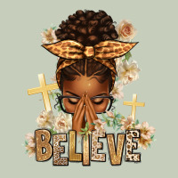 Believe Praying Afro Messy Bun Ladies Tee | Teevron