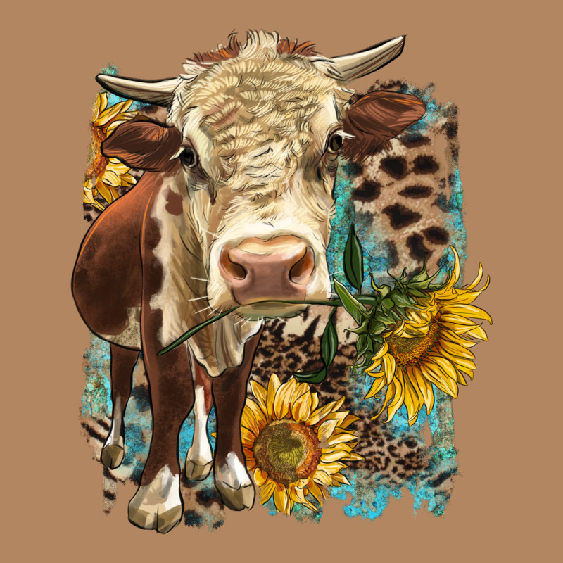 Hereford Heifer With Sunflower And Leopard Long Sleeve Tee by LillyAllenDesigns | Teevron