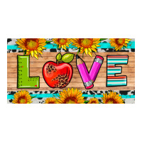 love and sunflower with pen and apple license plate template | Teevron