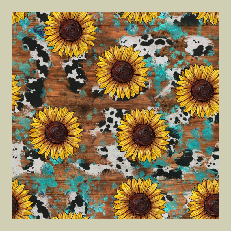 Western Sunflowers Turquoise Cowhide Seamless Background Heavy Core Tee by RanaPortraitStore | Teevron