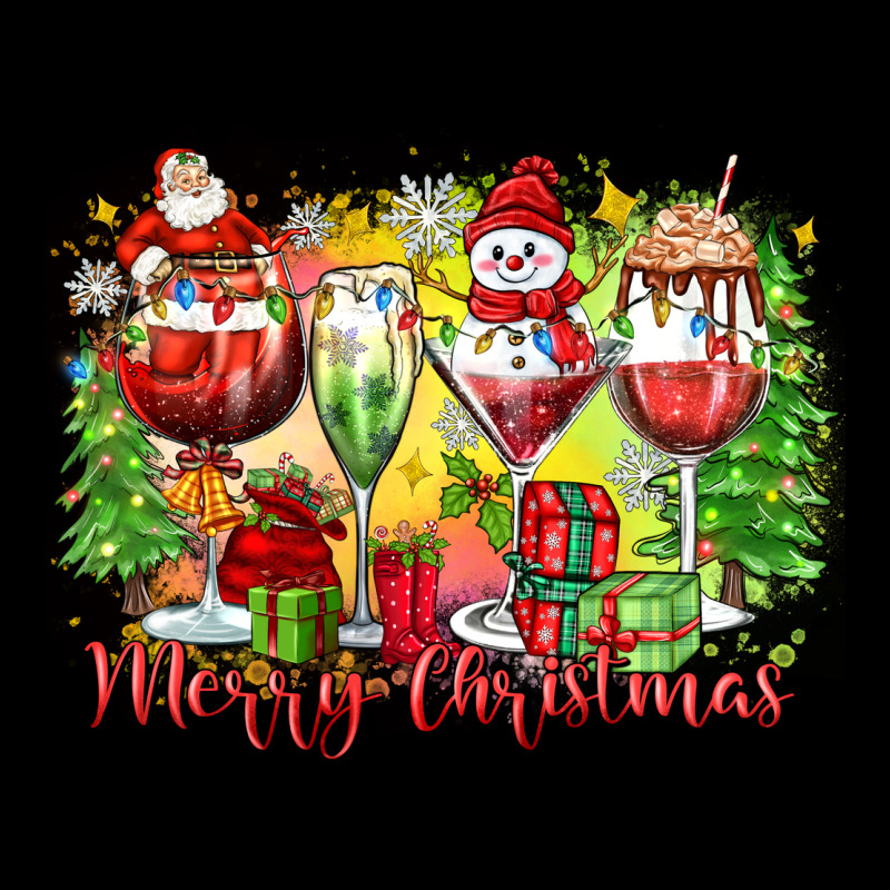Merry Christmas Wine Glasses Ladies Tee by Zillion Design Studio | Teevron