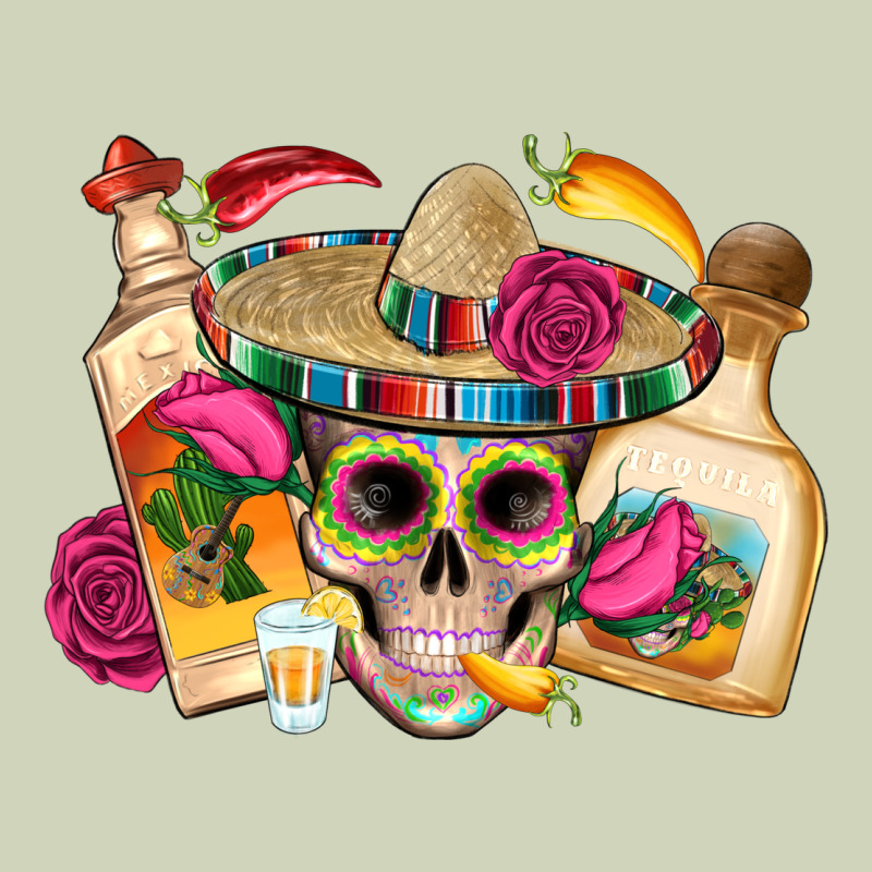 Mexican Skull Sombrero Tequila Bottle Paper Roses Heavyweight Hoodie by Artiststas | Teevron
