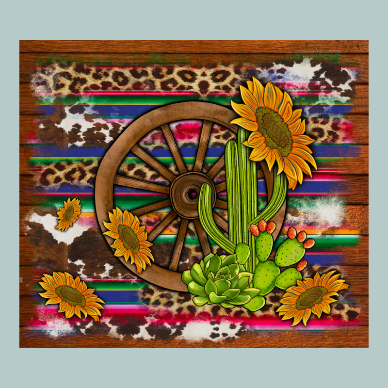 Cactus And Sunflowers With Old Wheel Serape Leopard Cowhide Background Heavy Core Tee by Artiststas | Teevron