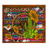 cactus and sunflowers with old wheel serape leopard cowhide background | Teevron