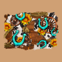 Western Cowhide Horseshoe Sunflower Background Vintage Tee | Teevron