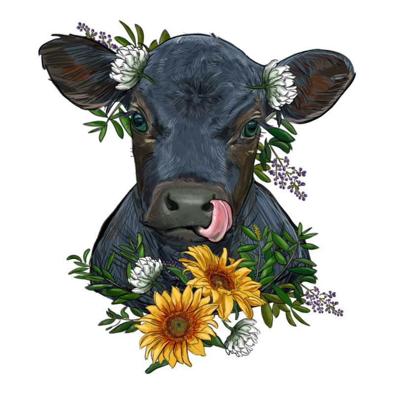 Baby Cow Black Angus Calf With Flowers Premium Tee by RanaPortraitStore | Teevron