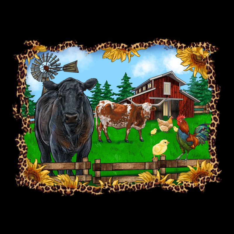 Western Barnyard Black Angus Cattle Longhorn Rooster And Chicks Premium Tee by RanaPortraitStore | Teevron