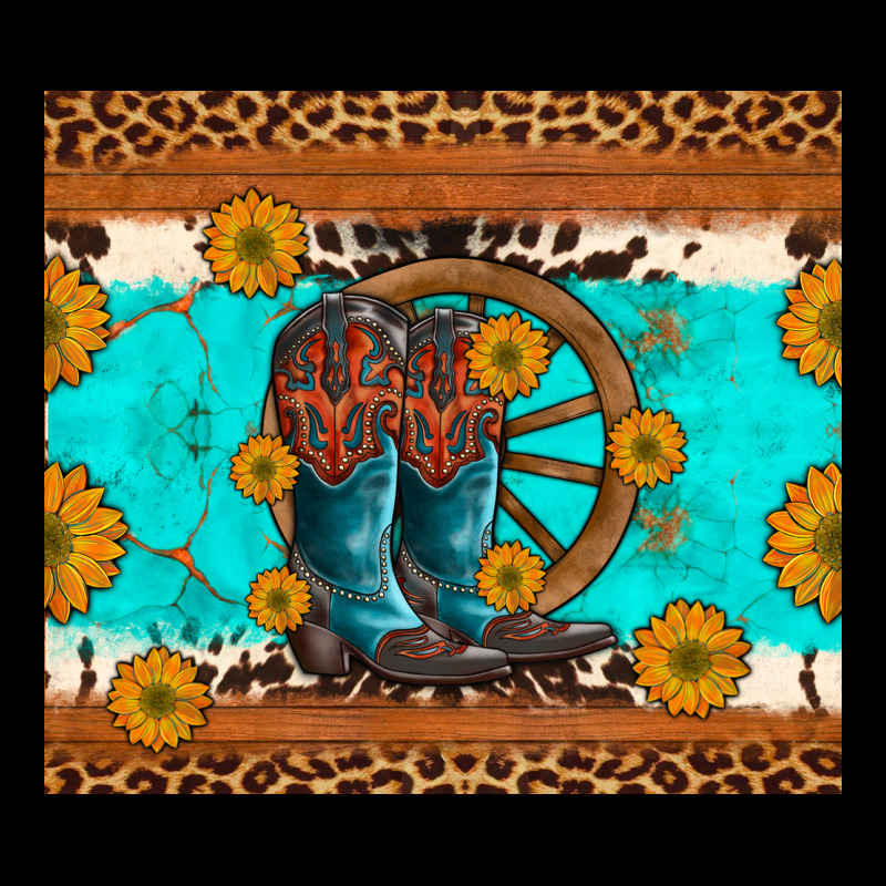 Cowboy Boots And Sunflowers Turquoise Leopard Background Heavy Core Tee by Artiststas | Teevron