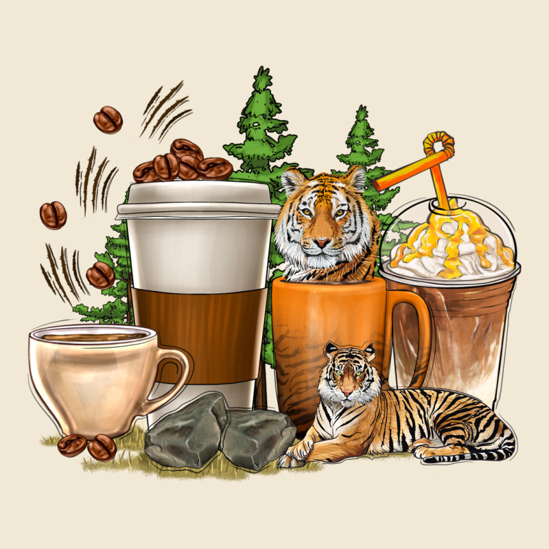 Coffee Cups Tiger With Coffee Beans Ladies Tee by texasbilliewilder | Teevron