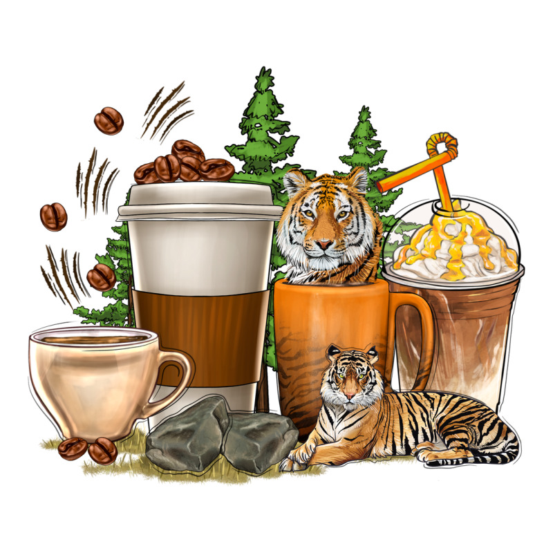 Coffee Cups Tiger With Coffee Beans Ladies Tee by texasbilliewilder | Teevron