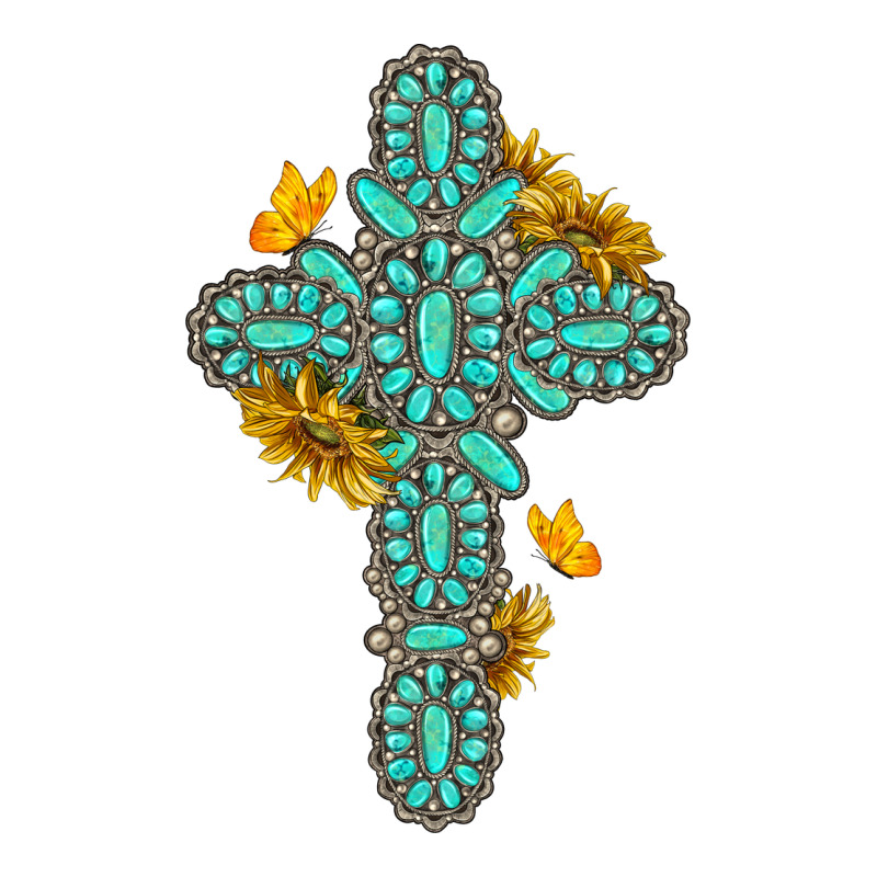Gemstone Cross With Sunflowers And Butterflies Ladies Tee by texasbilliewilder | Teevron