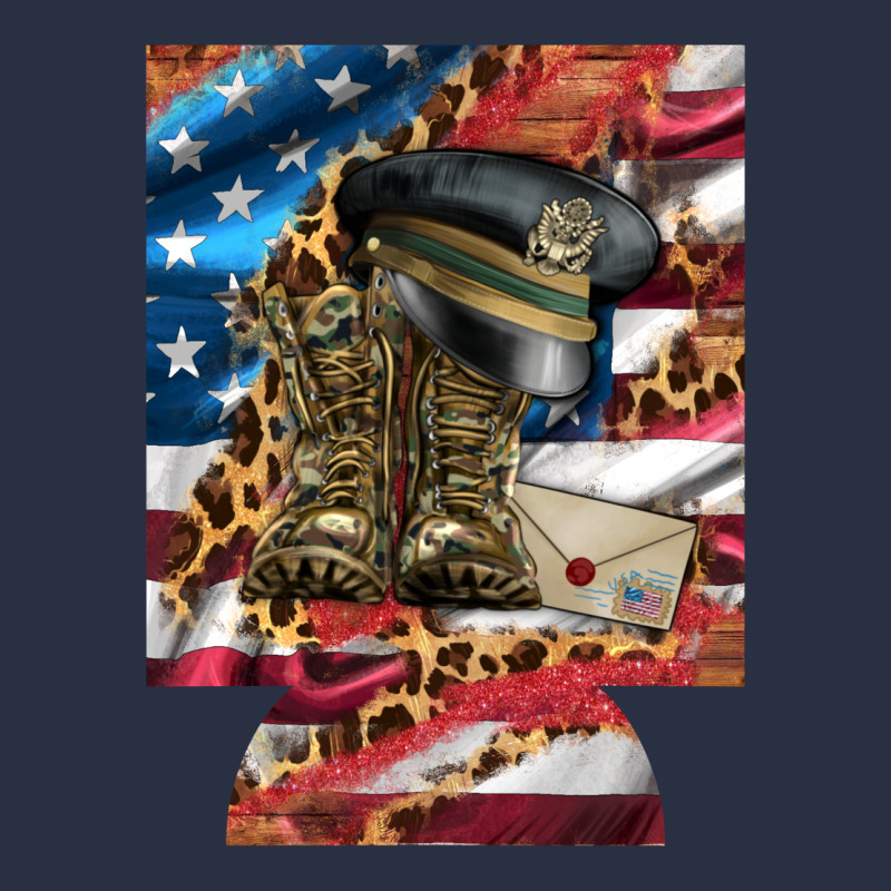 Usa Flag And Leopard With Boots 12 Oz Regular Can Cooler Heavyweight Sweatshirt by Artiststas | Teevron