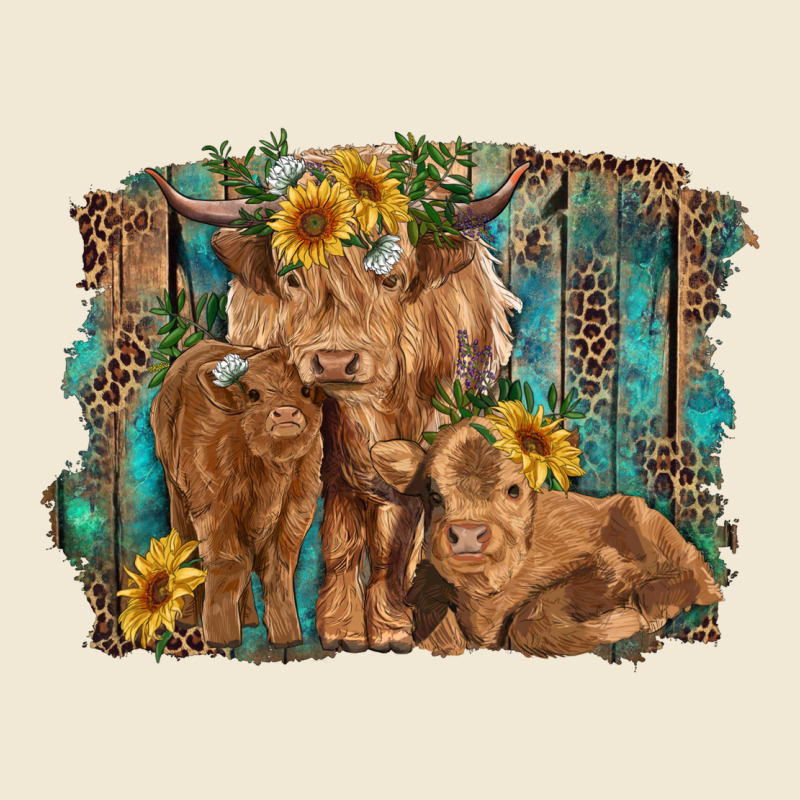 Highland Cow Family Cattle And Calf With Sunflower And Turquoise Backg Premium Tee by RanaPortraitStore | Teevron