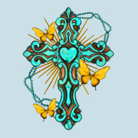 Cross With Heart Shaped Gemstone And Butterfly Ladies Tee | Teevron