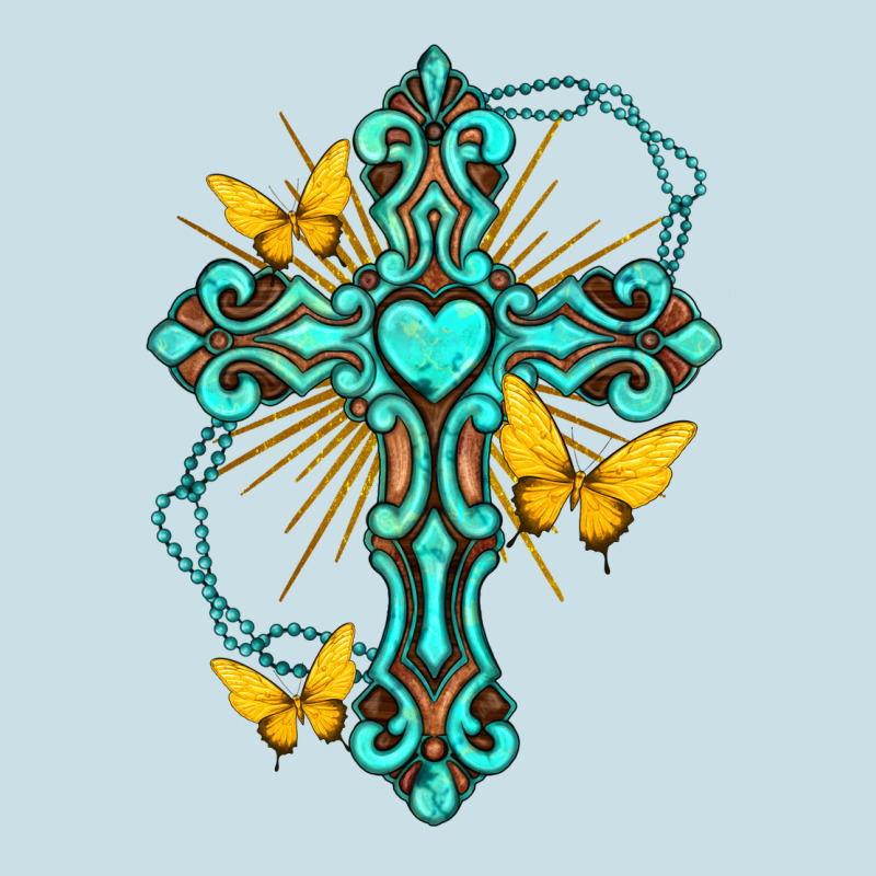 Cross With Heart Shaped Gemstone And Butterfly Ladies Tee by texasbilliewilder | Teevron