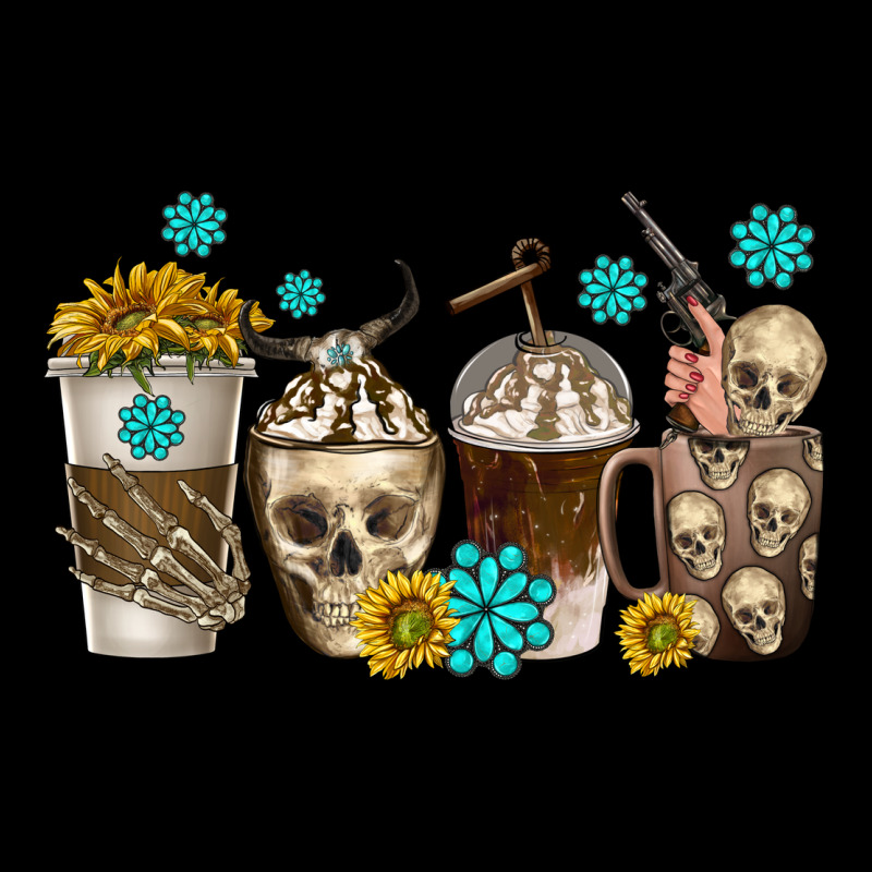 Coffee Cups Bull Skull With Gemstones Ladies Tee by texasbilliewilder | Teevron