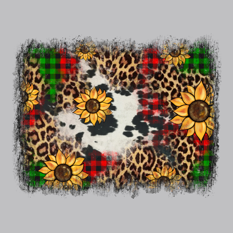 Distressed Christmas Sunflowers Leopard Cowhide Background Long Sleeve Tee by Jasminsmagicworld | Teevron