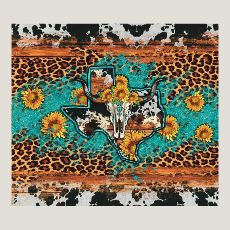 Bull Skull Texas Map Sunflower Leopard Cowhide Heavy Core Tee by Artiststas | Teevron