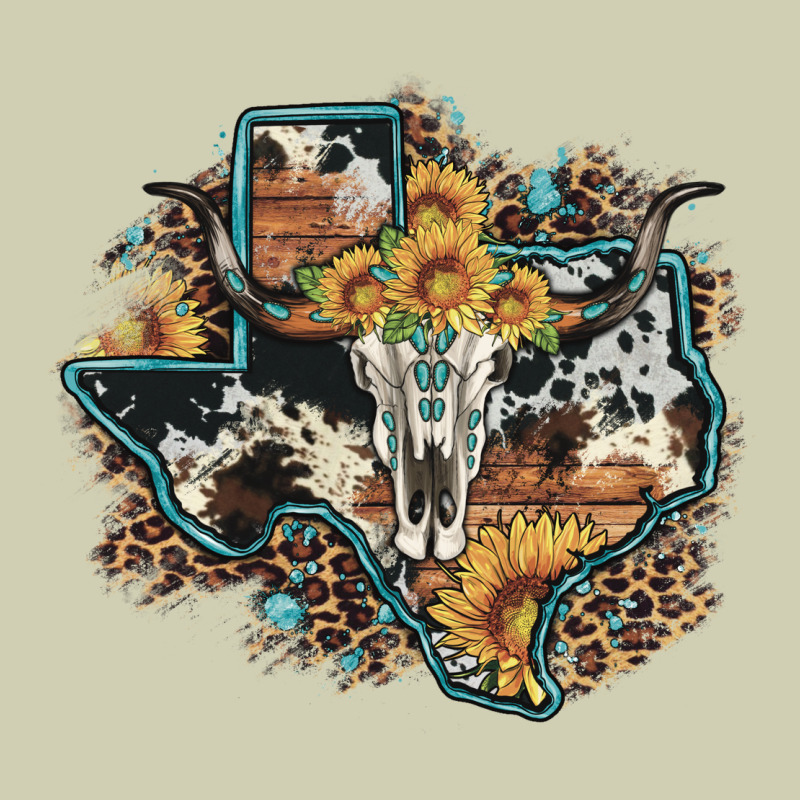 Bull Skull Leopard Cowhide Sunflower Texas Map Heavy Core Tee by Artiststas | Teevron
