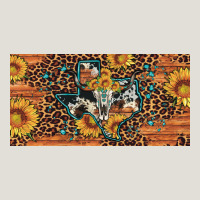 Texas Map Bull Skull Sunflower Leopard Licence Plate Heavy Core Tee | Teevron