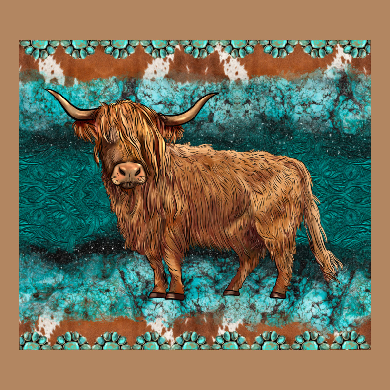 Turquoises Gemstones Cowhide Highland Cow Long Sleeve Tee by BarkalooDesign | Teevron