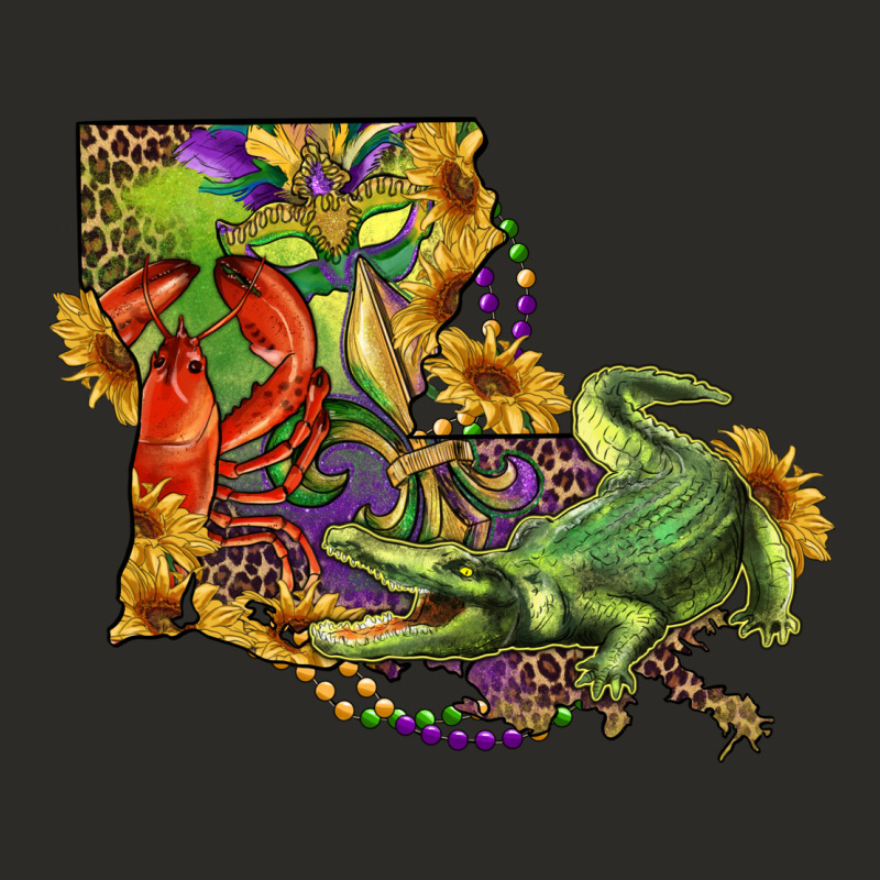Louisiana Map With Mardi Gras Crocodile Heavy Core Tee by RanaPortraitStore | Teevron