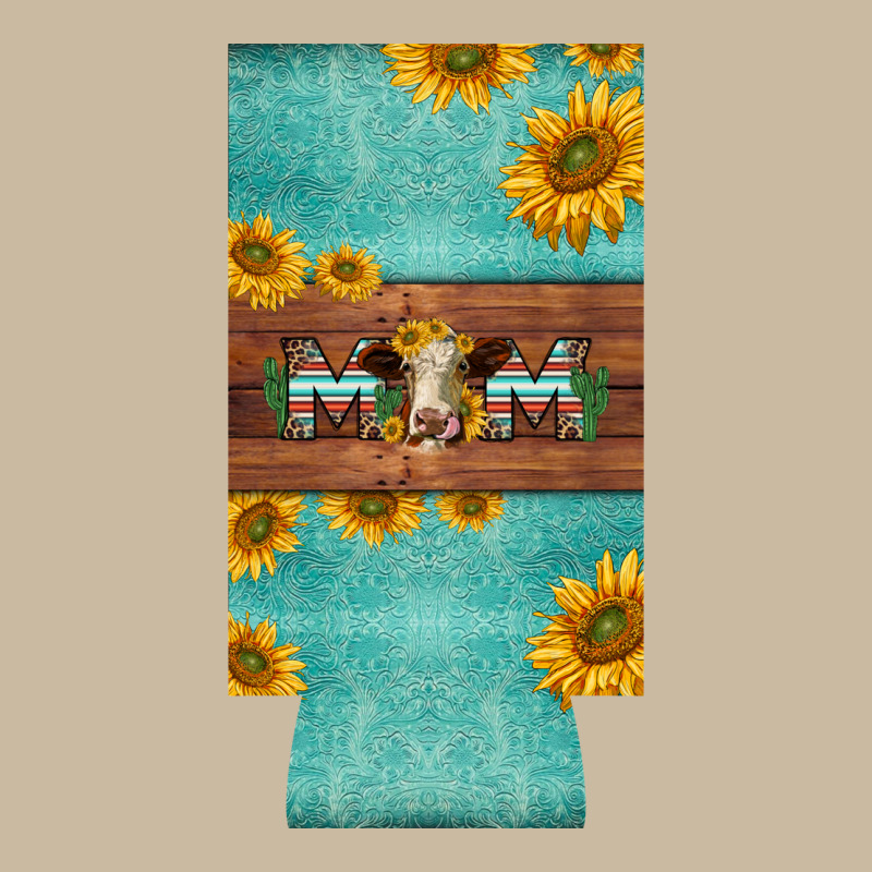 Mom Hereford Cattle Sunflowers On Tooled Leather Slim Can Cooler Long Sleeve Tee by BarkalooDesign | Teevron