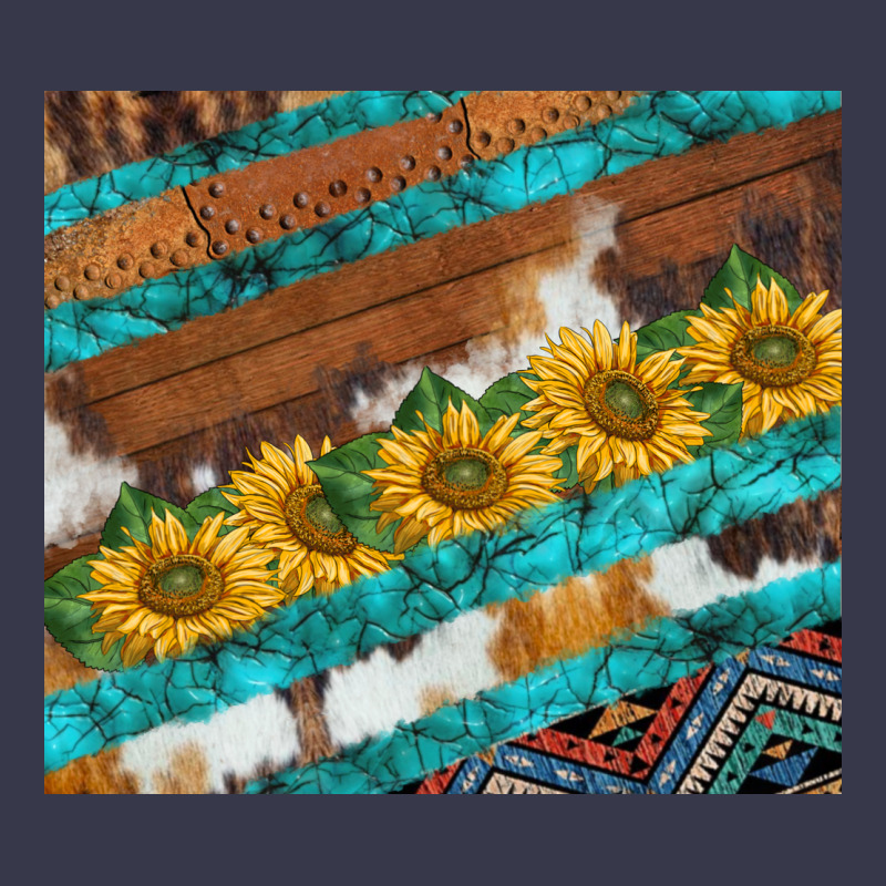 Western Aztec Sunflowers Turquoise Cowhide Long Sleeve Tee by BarkalooDesign | Teevron