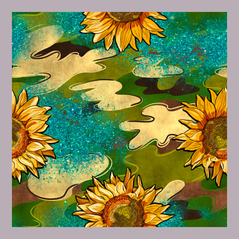 Camouflage Turquoise Glitter Sunflowers Seamless Pattern Vintage Tee by BundleAndBundleShop | Teevron
