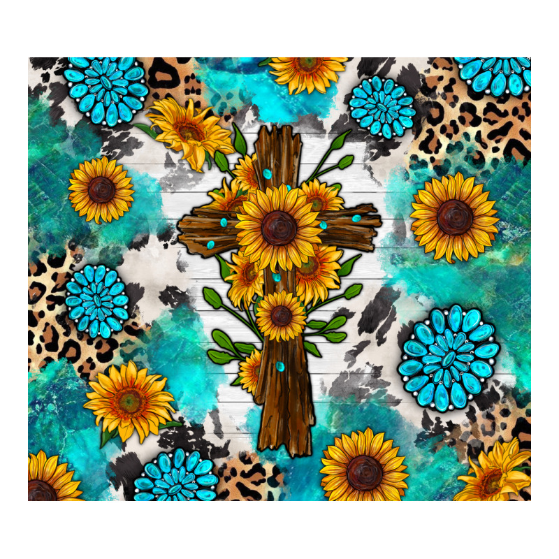 Sunflower Cross Cowhide Gemstones Ladies Tee by RanaPortraitStore | Teevron