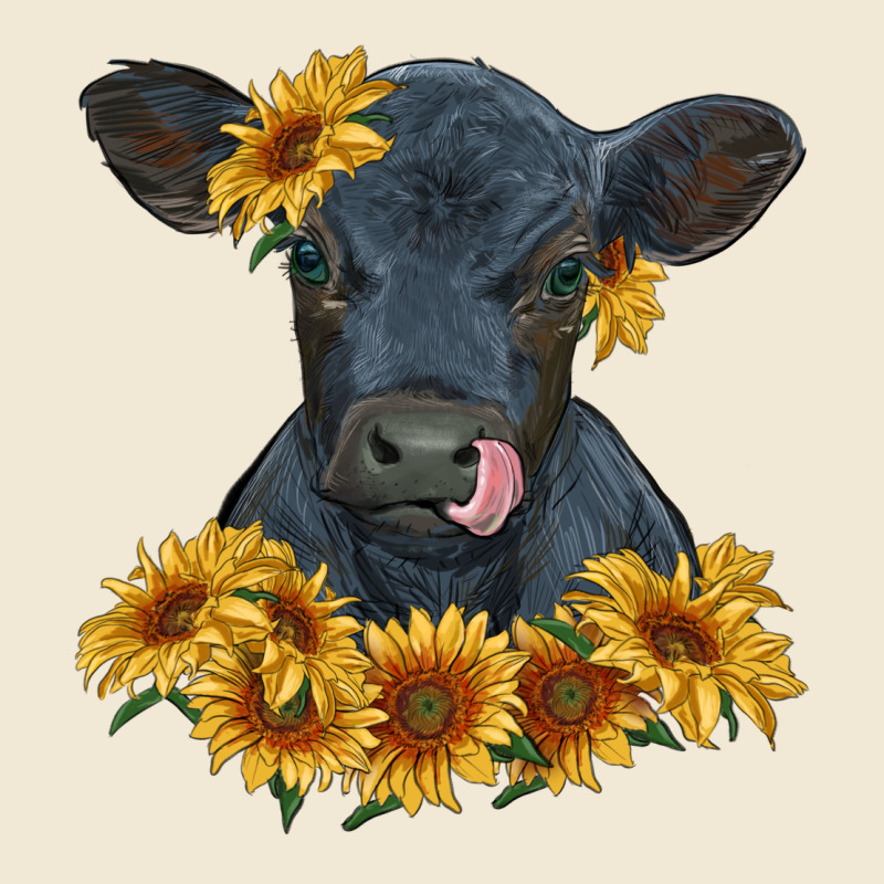 Black Angus Calf With Sunflowers Ladies Tee by RanaPortraitStore | Teevron
