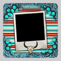 Gemstone Turquoise Serape Custom Photo Frame Coaster Premium Tee | Teevron